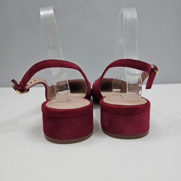 Cole Haan Mazie Slingback Flat Womens 9.5 Rio Red Suede Pointed Toe Low Heel NEW - Picture 10 of 13